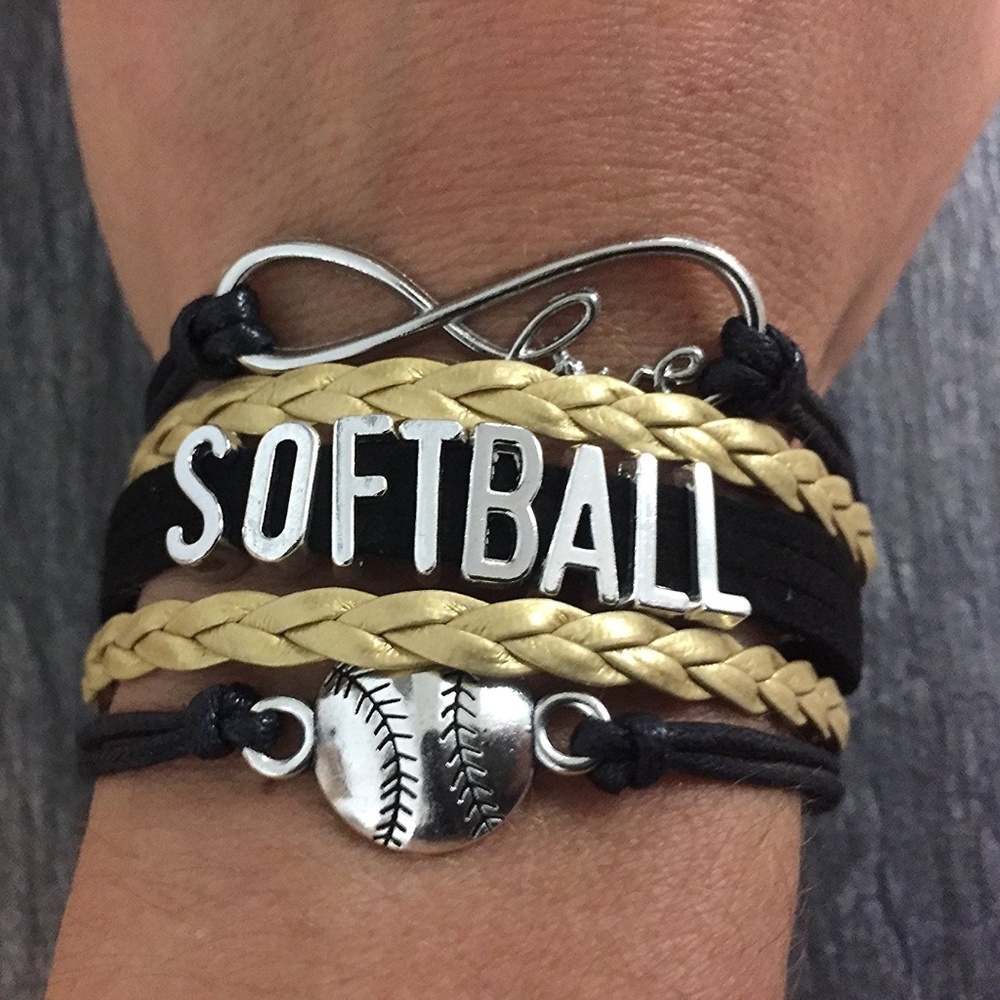 Girls Softball Infinity Bracelet - Gold
